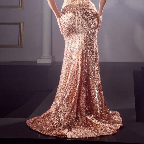 NEW LONG OFF SHOULDER SLEEVELESS EMBROIDERED SEQUIN DRESS WITH LACE UP CDS421 - Picture 7 of 10